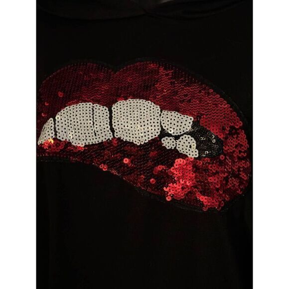 Plus size 3xl long sleeve hooded top/shirt sequin lips/mouth xo - Picture 5 of 5